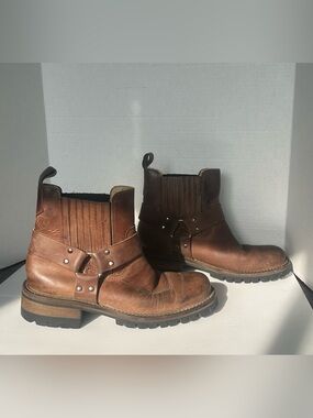 Vintage GBX Dorado Brown Leather Harness Boots Ankle Biker Moto Men's Size 8 D